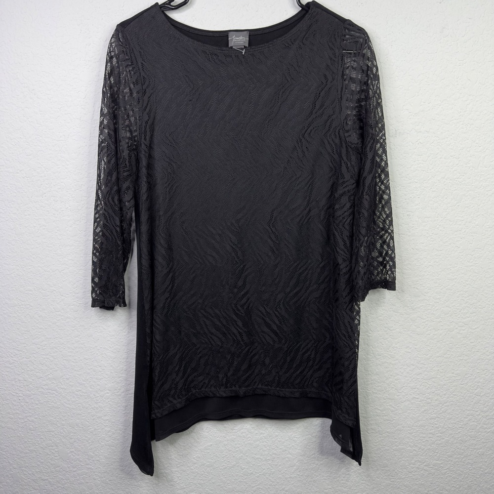Travelers Chico's Shirt Women 1/M Black Sheer Asymmetrical Minimalist Whimsigoth